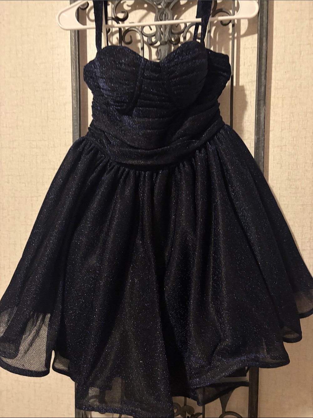 Sparkle Navy Blue Sweetheart Prom Dress with Adjustable Straps